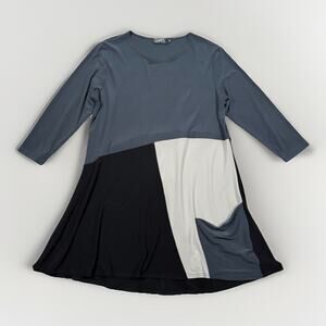 SYMPLI Size 12 Gray Slate Blue Black Jersey Artsy Pocket Tunic Top Lagenlook